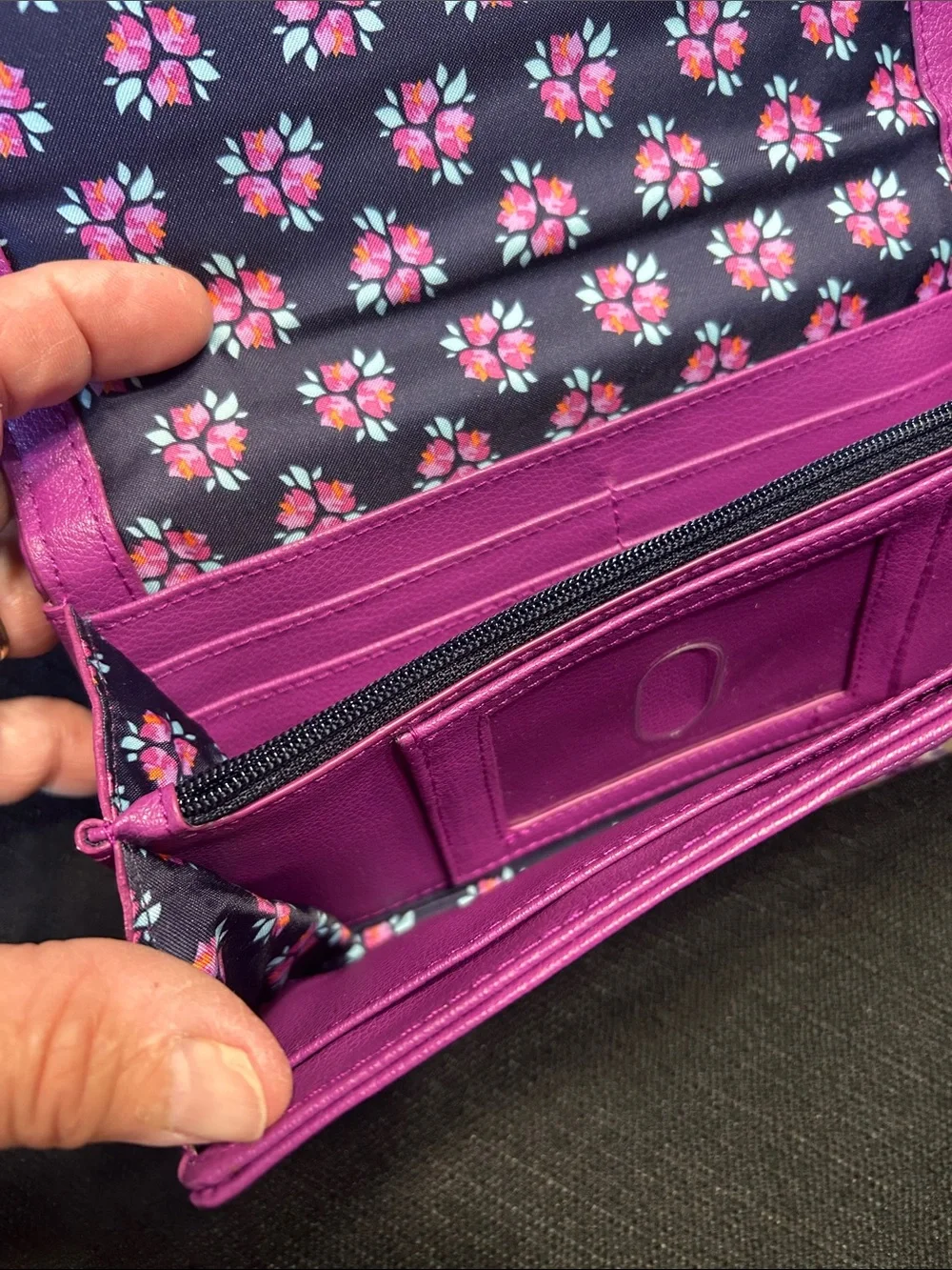 Vera Bradley Purple Foldover Wallet with Multicolor Print